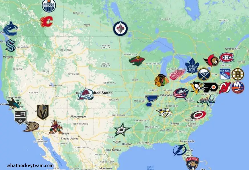 NHL teams by state map